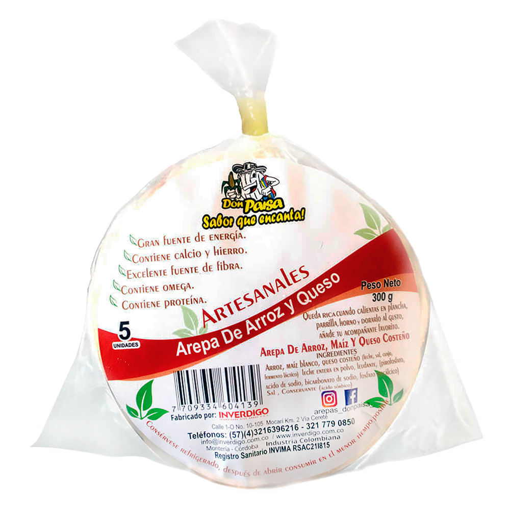 AREPA ARTESA ARROZ/QUESO DON PAISA*300GR