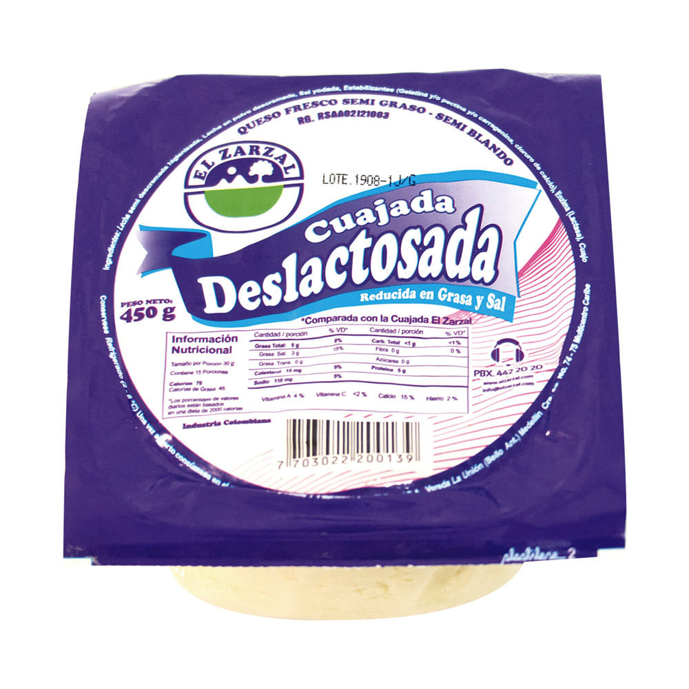 CUAJADA DESLACTOSADA EL ZARZAL x 450GR