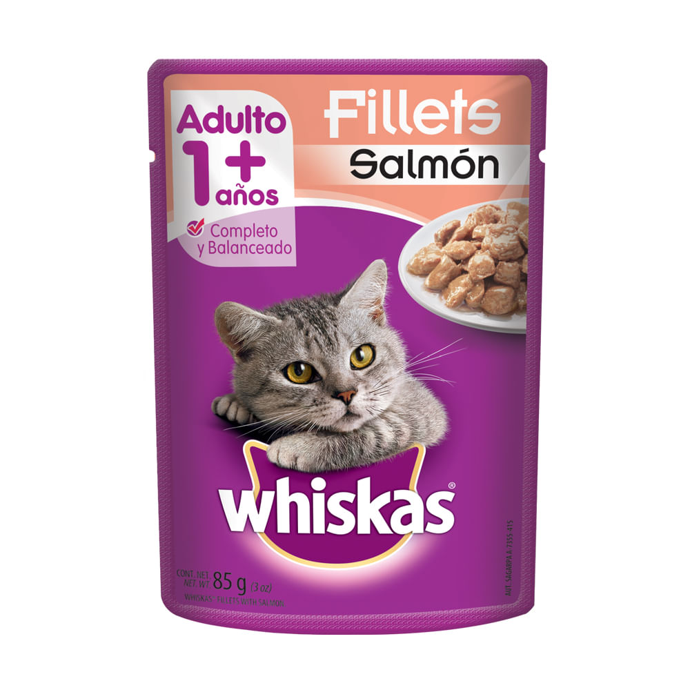 POUCH WHISKAS GATOS ADULTOS SALMON*85GR