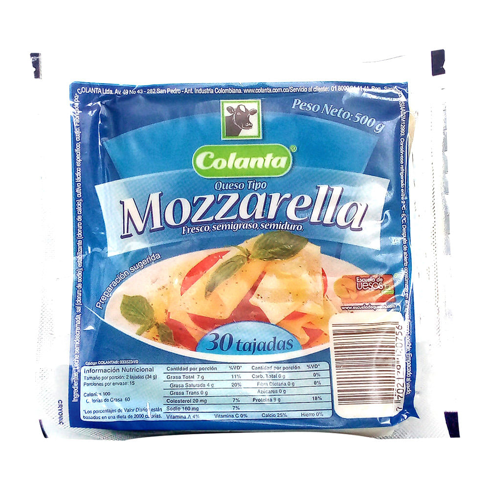 QUESO MOZARELLA TAJ 500gr COLANTA