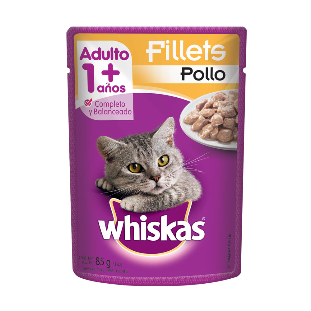 POUCH WHISKAS GATOS ADULTOS POLLO*85GR