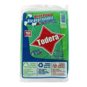 BOLSA BASURA BIO VERDE x 10U TODERA