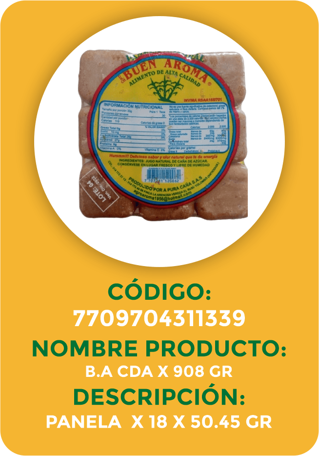 PANELA CUADRADA BUEN AROMA 18x908GR