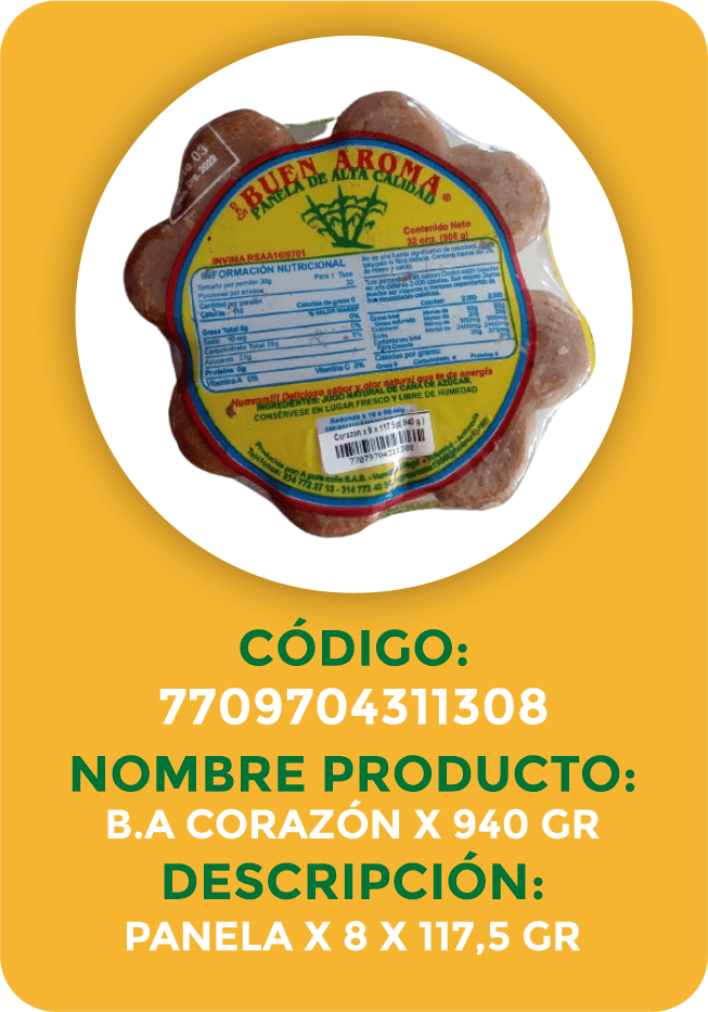 PANELA CORAZON BUEN AROMA 8Ux940G