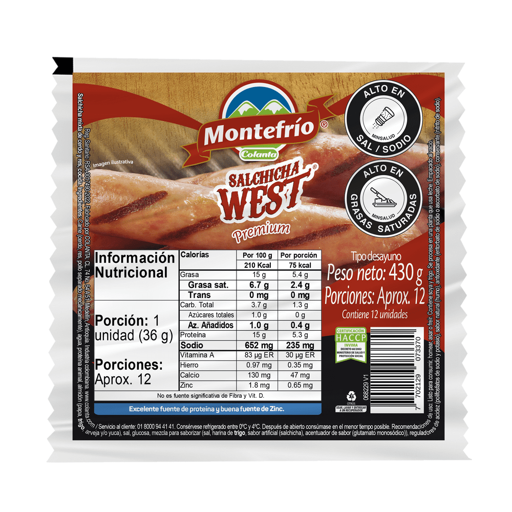 SALCHICHA WEST  MONTEFRIO  x 430GR