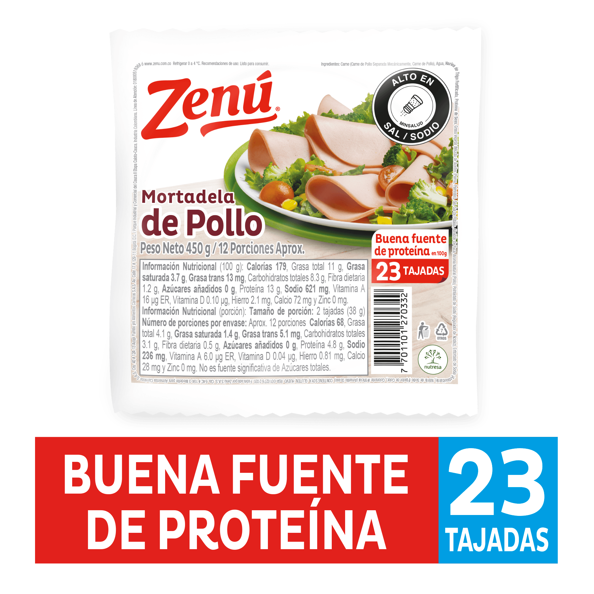 MORTADELA DE POLLO ZENU*450GR