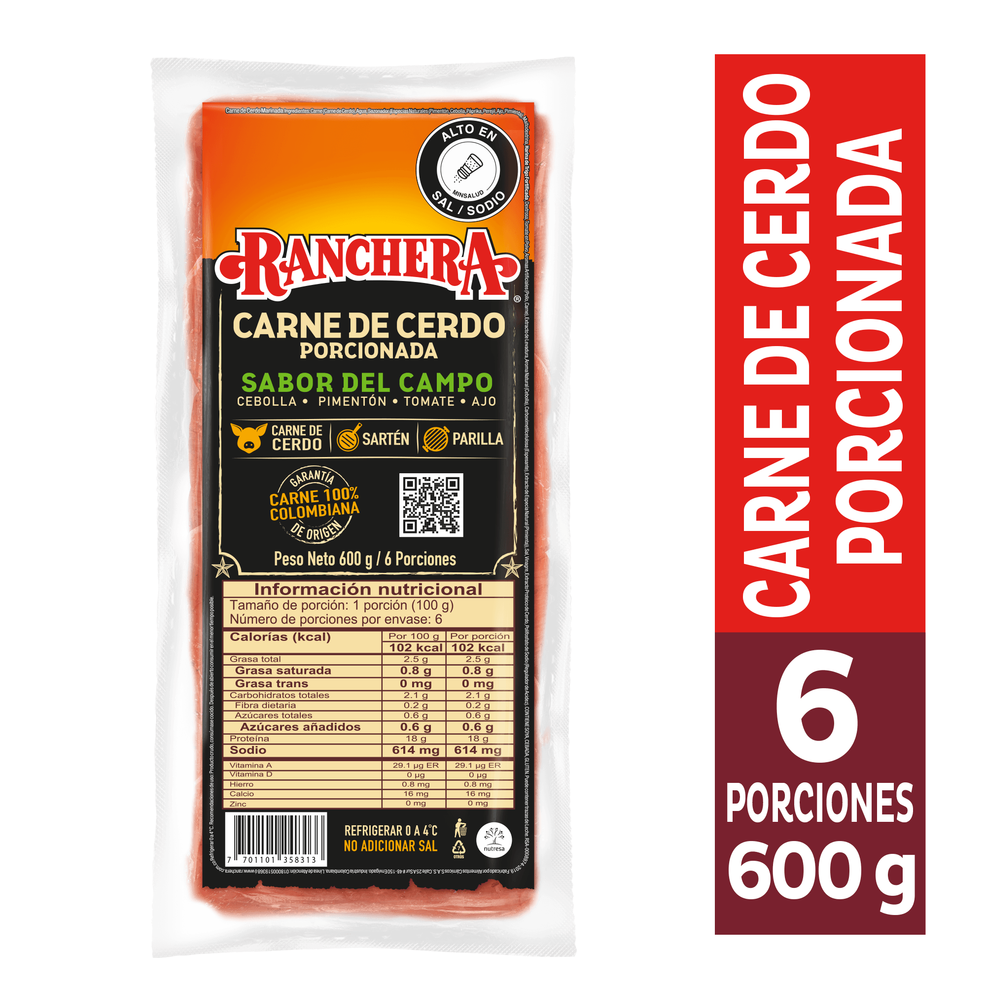CARNE CERDO PORCIONAD RANCHERA*600GR