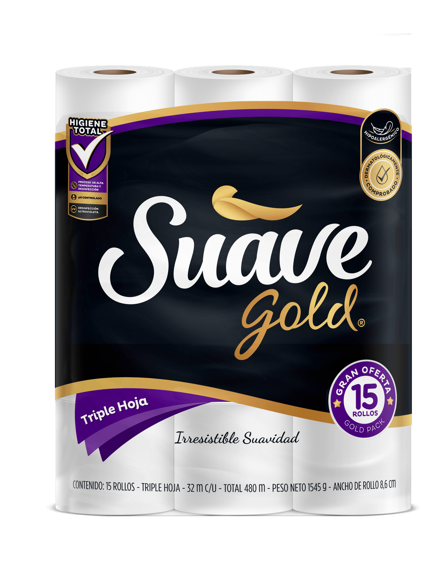 PAPEL HIGIENICO TRI HJA SUAVE GOLD*15UND