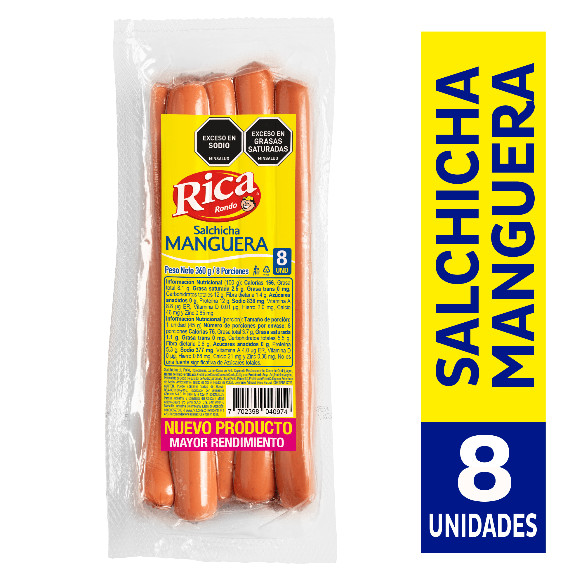 SALCHICHA MANGUERA RICA X 8UND X 360 GR
