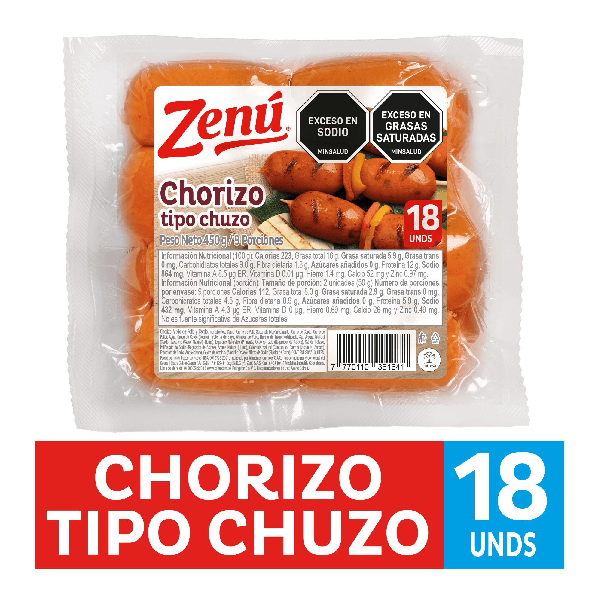CHORIZO TIPO CHUZO ZENU X 18 UND X 450GR