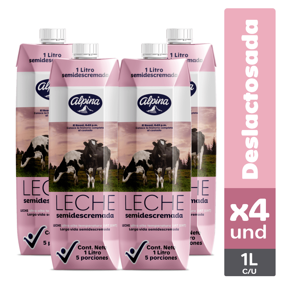 LECHE SEMIDESCREMADA ALPINA x 4 x 1000G