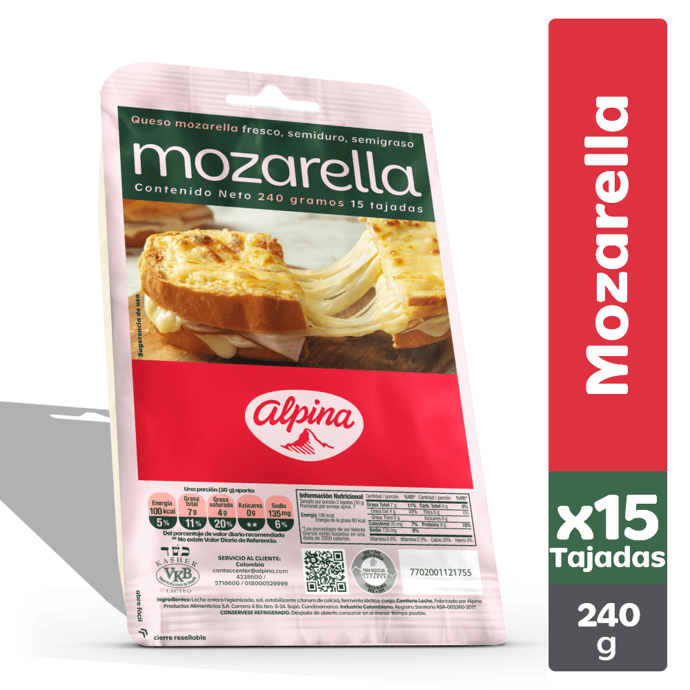 QUESO MOZARELLA 15 TAJADAS  x 240GR