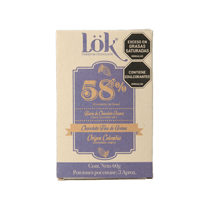 Barra Chocolate Oscuro Lok 58% Fino Aroma X 60g