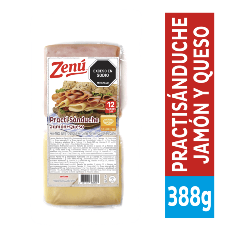 PRACTISANDUCHE ZENU JAMON Y QUESO*388GR