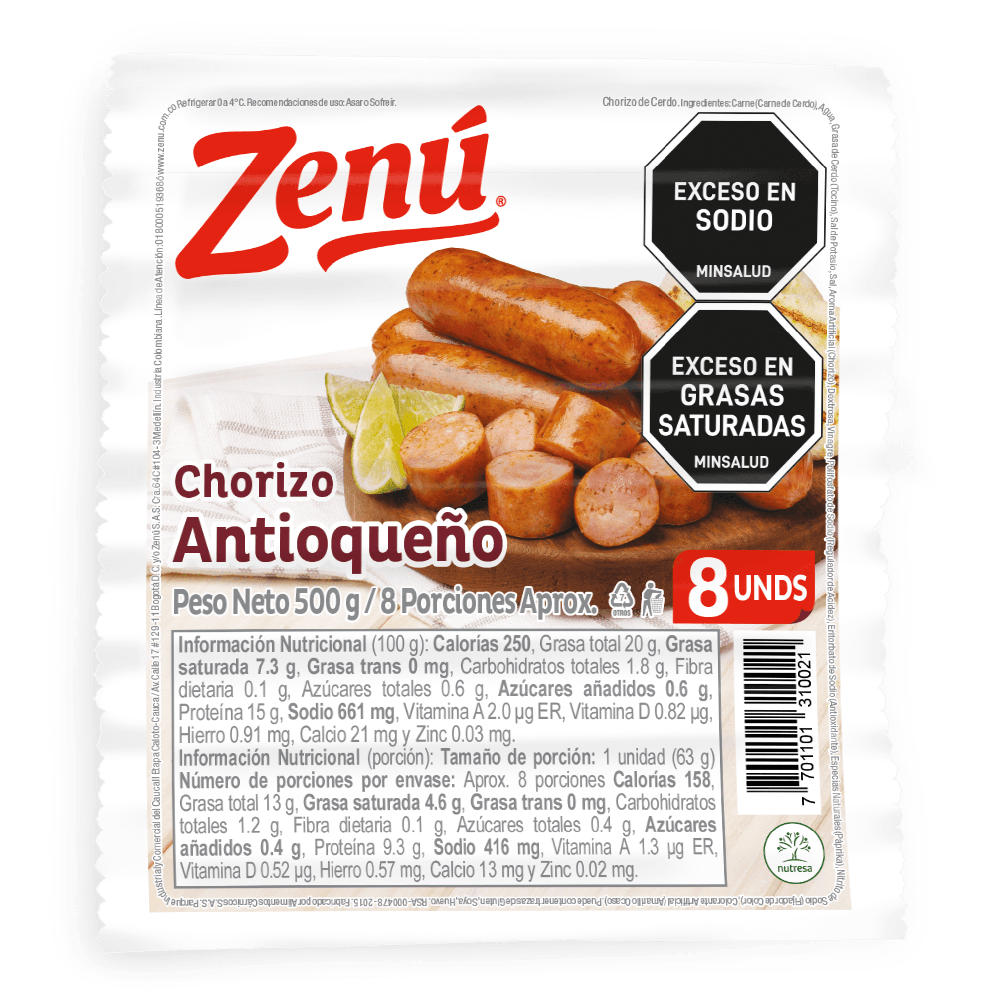 CHORIZO ANTIOQUEÑO ZENU*500GR