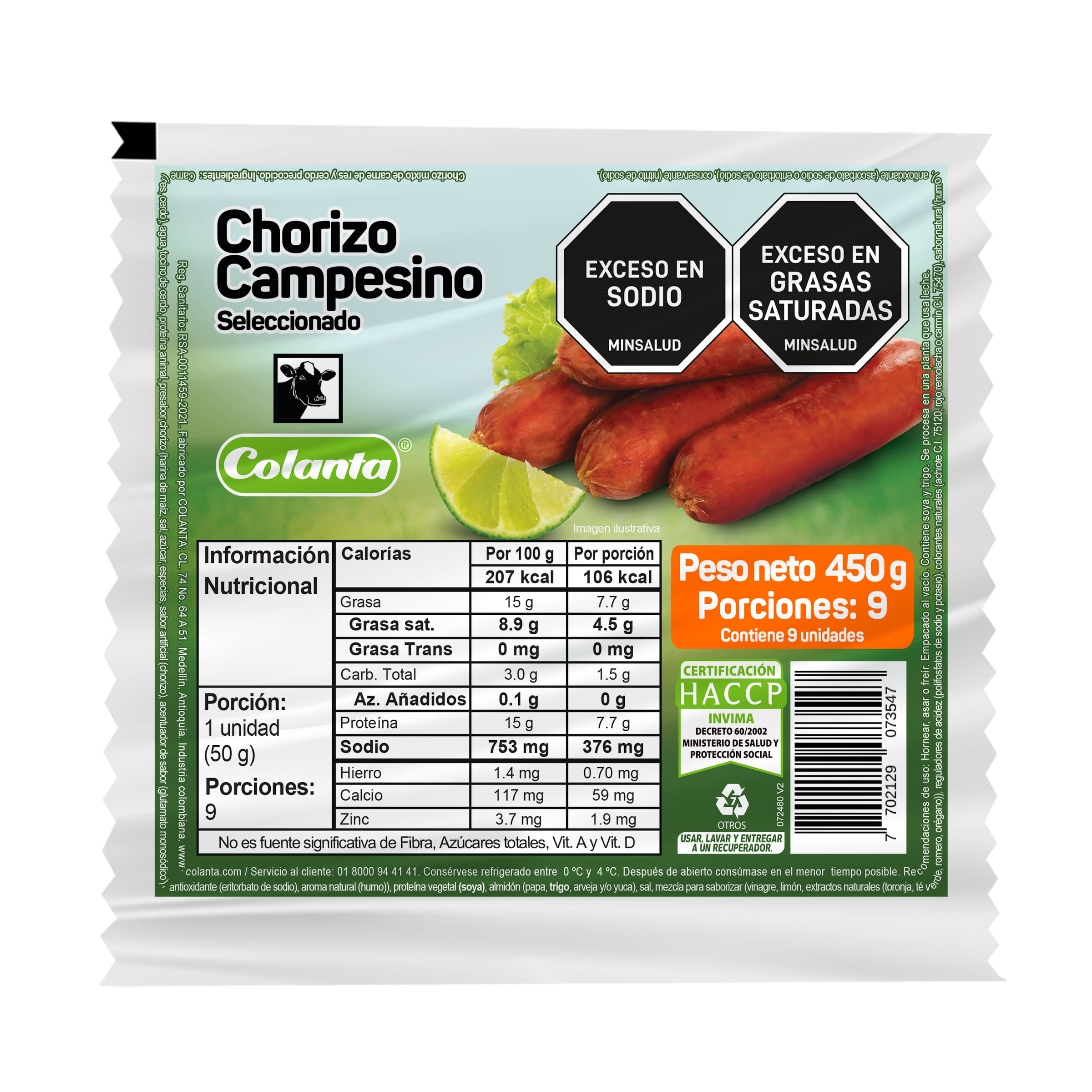 CHORIZO CAMPESINO COLANTA *450GR