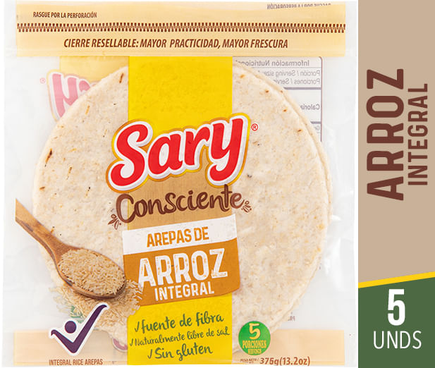AREPA DE ARROZ INTEGRAL SARY*5UNDS*375GR