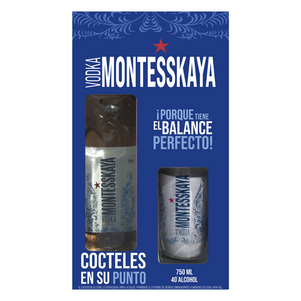 OF VODKA MONTESSKAYA *750ML+GTS VASO
