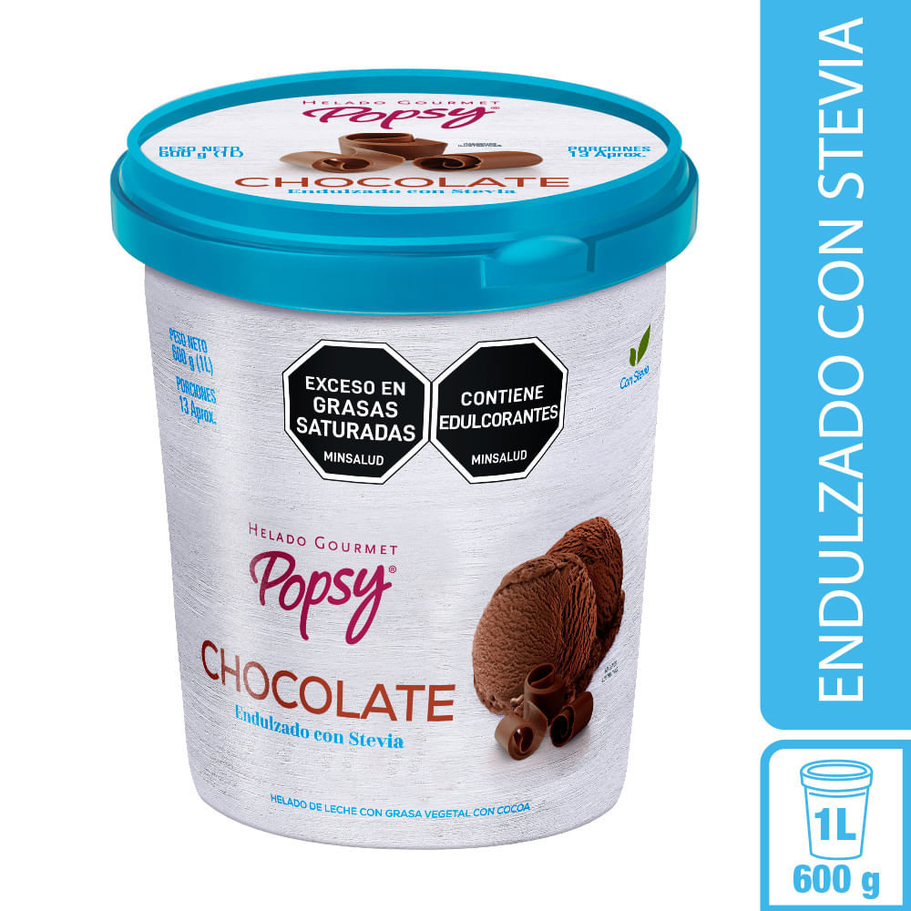 HELADO CHOCOLATE POPSY CON STEVIA*600GR