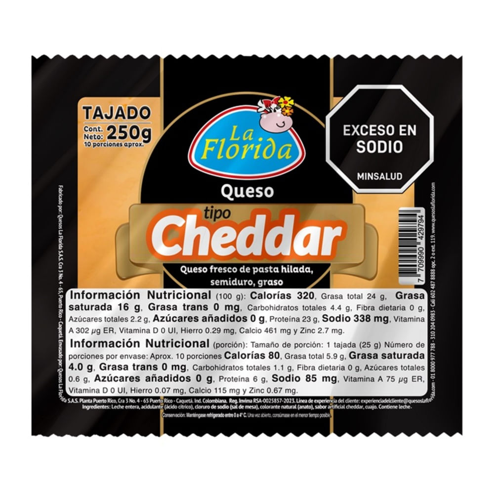 QUESO TIPO CHEDDAR LA FLORIDA TAJ *250GR