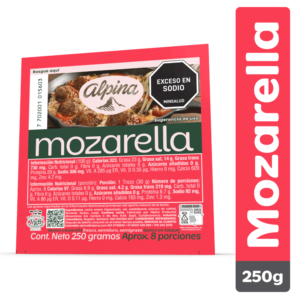 QUESO MOZARELA  x 250GR ALPINA