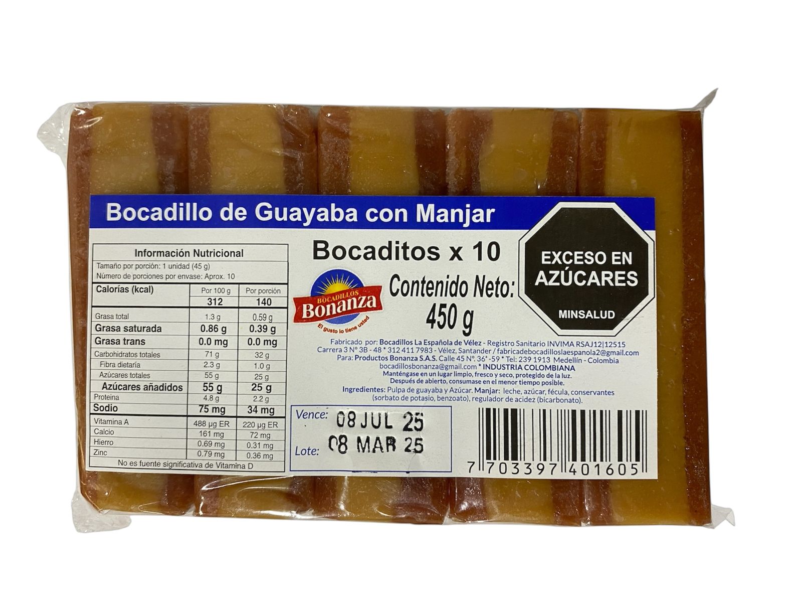 BOCADILLO GUAY MANJAR BONANZA X10 *450GR