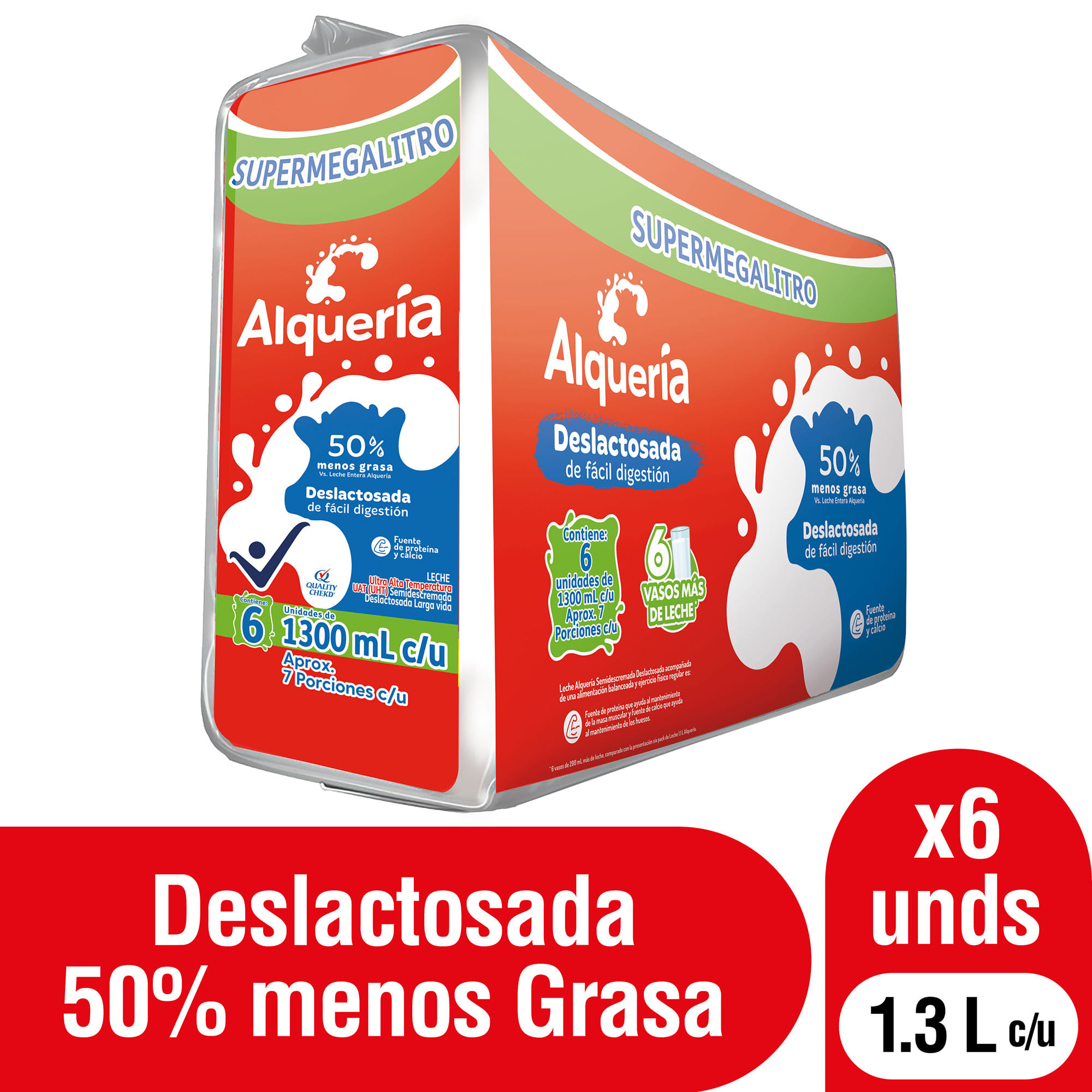 LECHE DESLACTO SIXPACK ALQUERIA x 1300ML