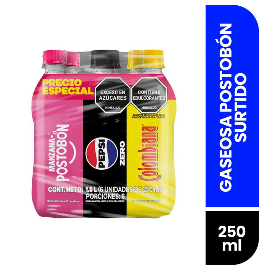 PACK MANZ-COLOM-PEPSI SURT PET X6 *250ML