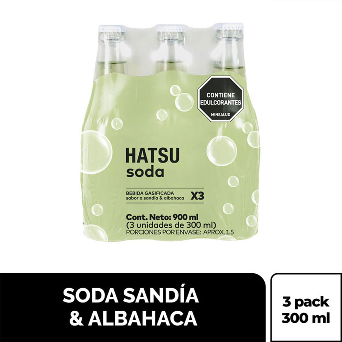 SODA 3 PACK HATSU SANDIA ALBAHACA*900ML