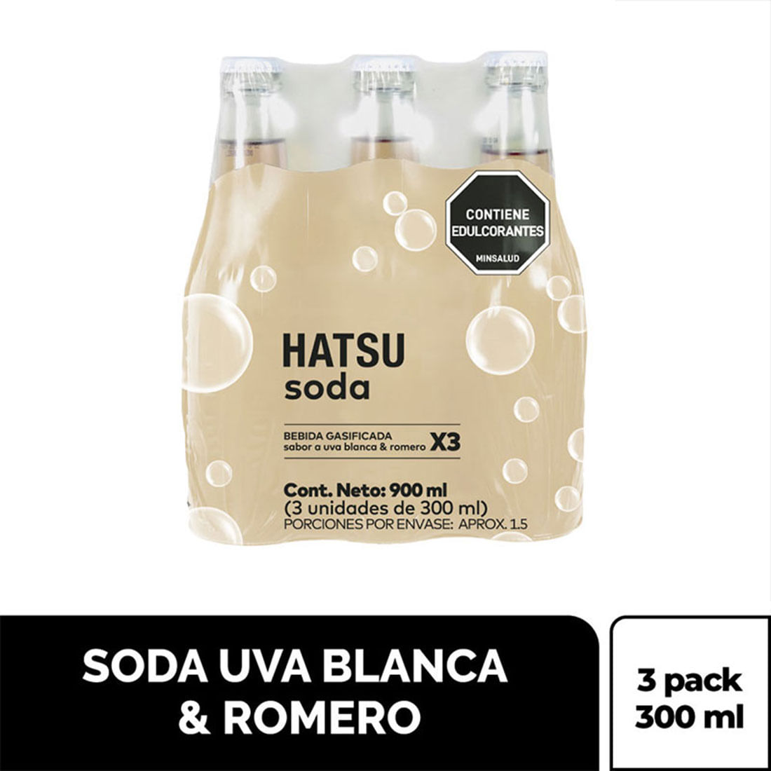 SODA 3 PACK HATSU UVA BLANCA ROMER*900ML
