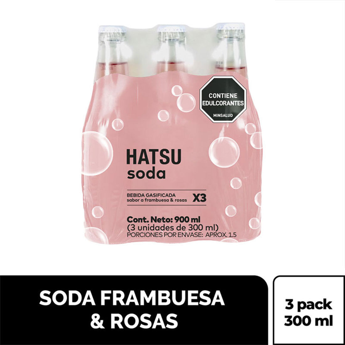 SODA 3 PACK HATSU FRAMBUESA ROSA*900ML