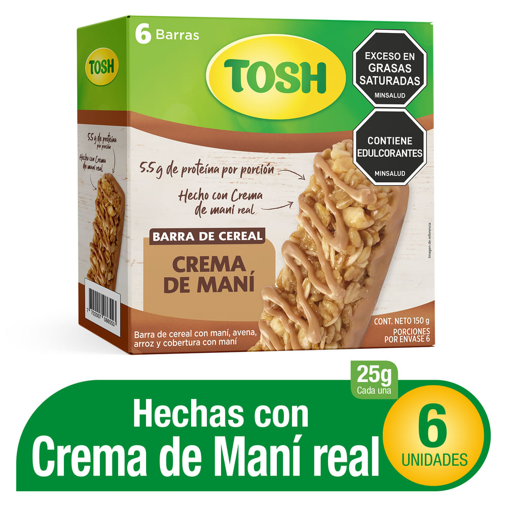 BARRAS CEREAL TOSH CREMA DE MANÍ*6*150GR
