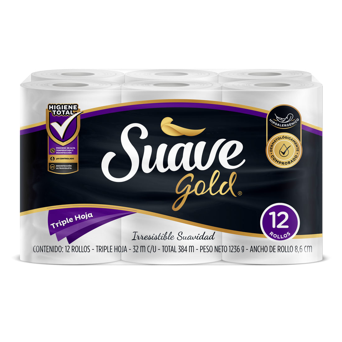 PAPEL HIG SUAVE GOLD 32M T/HOJA X12 UND