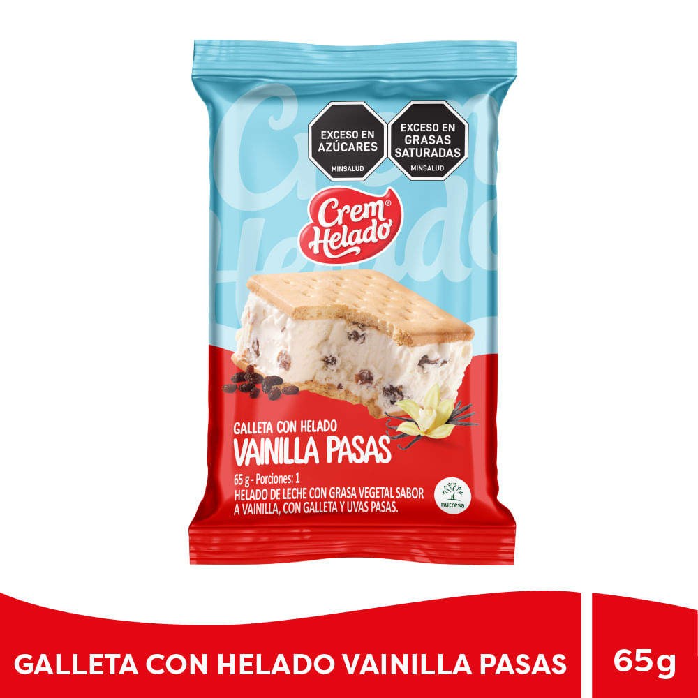 GALLETA CON HELADO VAINILLA PASAS*65GR