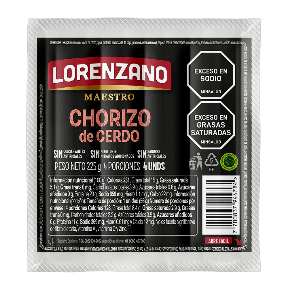 CHORIZO CERDO MAESTRO LORENZANO X 225 GR