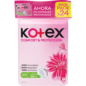 TOALLA HIGIENICA KOTEX*24und COMFORT Y PROTECCION PAQUETE INDIVIDUAL